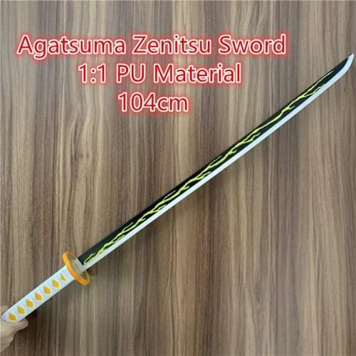 104cm Agatsuma Zenitsu Thunder Sowrd Demon Slayer Sword Weapon Cosplay 1:1 Ninja Knife PU Prop Kimetsu no Yaiba Anime Sword