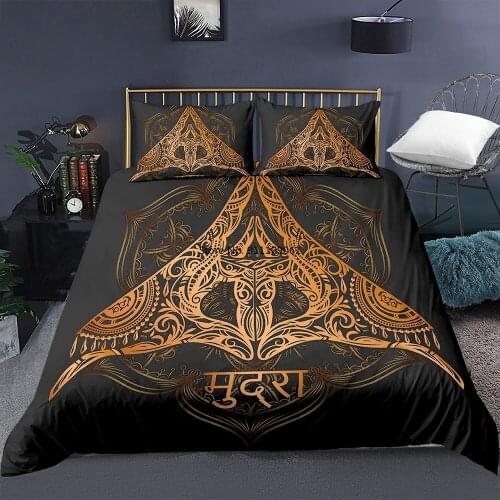 Creative Bohemian Retro Style Home Bedding Sets Duvet Cover with Pillow Case Twin/Full/Queen/King/Single Black and Gold Bedding