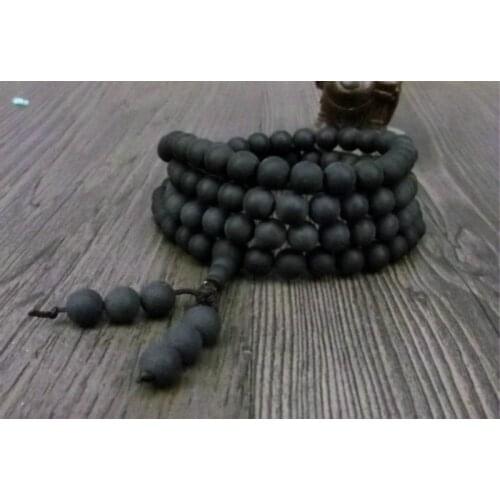 8mm Tibetan Buddhism 108 Black beewax Beads Mala Necklace