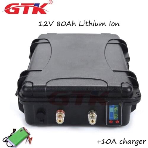 Rechargeable Protable 12V Lithium ion batteries 80AH BMS built in waterproof case for trolling motor Marine boat +10A charger