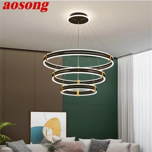 AOSONG Nordic Pendant Lights Contemporary Black Luxury Round LED Lamp Fixture For Home Decoration