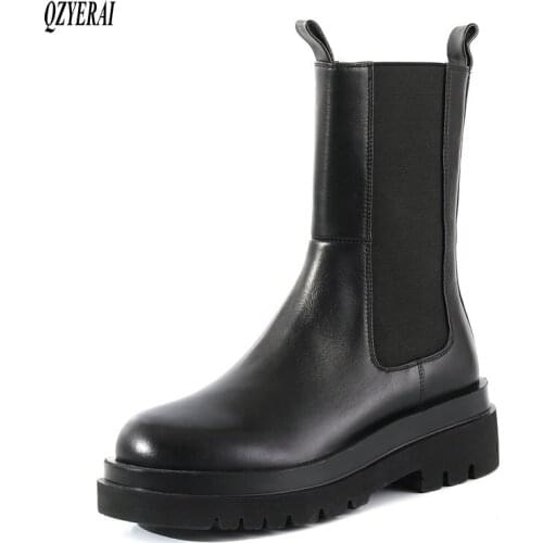 QZYERAI New style black Genuine leather Ankle boots Female boots Womens boots Autumn winter Women shoes Size 34-40