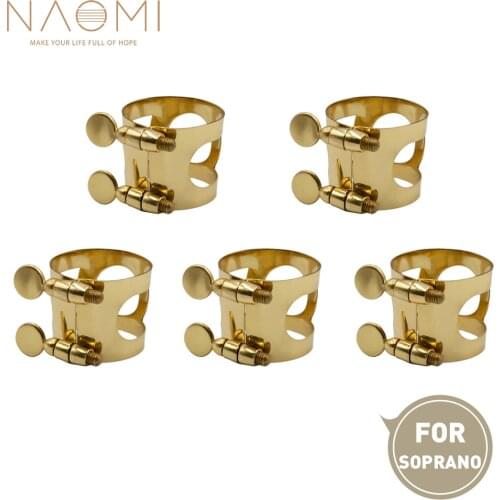 NAOMI 5pcs Soprano Saxophone Mouthpiece Ligature Metal Ligature For Soprano Sax Mouthpiece W/ Double Screws Woodwind Parts