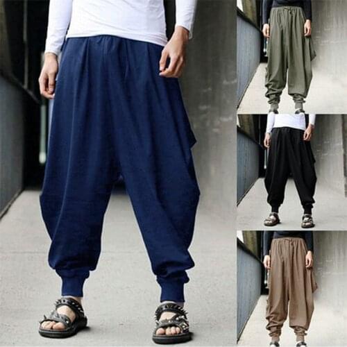Adult Men Japanese Style Harem Pants Hip Hop Streetwear Larp Capris Loose Trouser Bottoms Viking Pirate Medieval Cosplay Costume