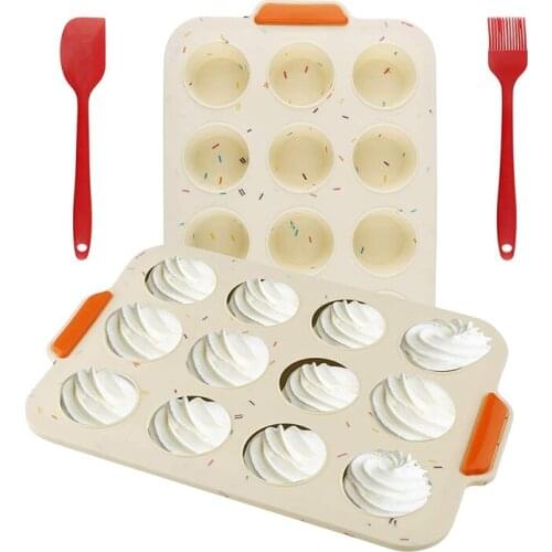 Silicone Non Stick Muffins Pan 2 Pack,Cupcake Baking Pan for 12 Cups,Baking Mould,for Brownies,Muffins,Pudding