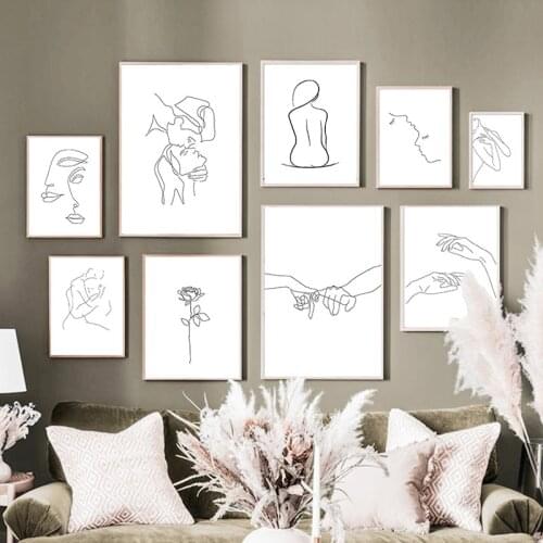 Modern Home Decor Abstract Line Drawing Figure Picture Wall Art Canvas Painting Minimalist Decor Poster and Print for Dormitory