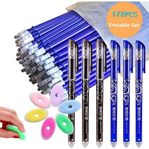 172Pcs/Set Erasable Pen Erasable Refill Rod 0.5mm Washable Handle Black/Blue Ink Gel Pen School&Office Writing Kawaii Stationery