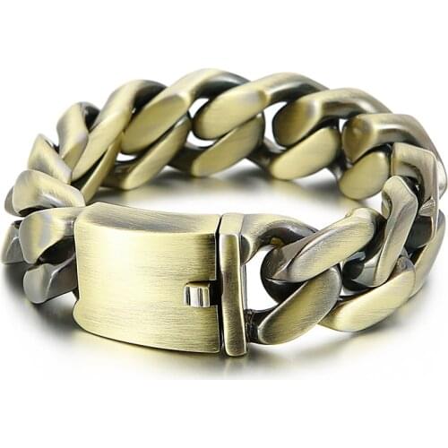 160g Heavy Large 21mm 22cm Mens Gifts Stainless steel European American Fashion Miami Chain Llink bracelets bronze-Color