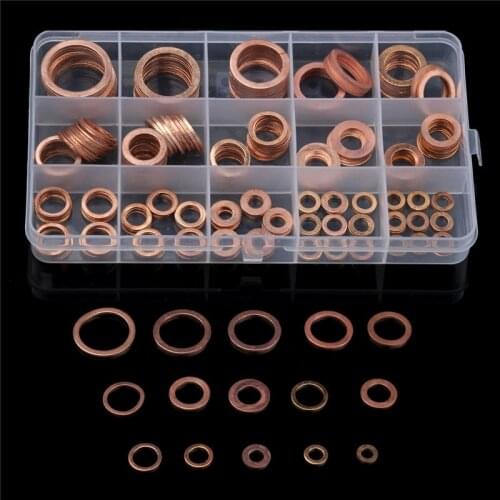 ZENHOSIT 250pcs M5-M22 Copper Crush Gasket Solid Washer Flat Ring Sump Plug Oil Brake Sealing Kit for Hardware Fitting
