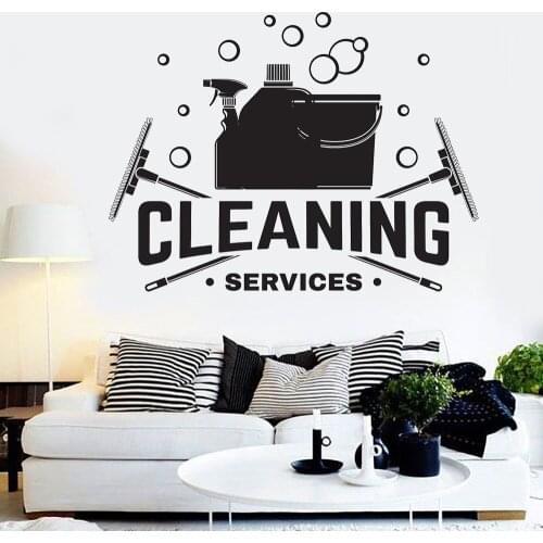 Cleaning Services Wall Decal House Clean Tools Business Logo Interior Decor Door Window Vinyl Stickers Creatives Wallpaper Q845