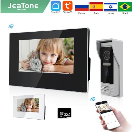 Jeatone Tuya smart 7 inch IP WIFI video intercom for home Motion Detection Monitor Doorbell 720P/AHD 32G Door Phone White/Black