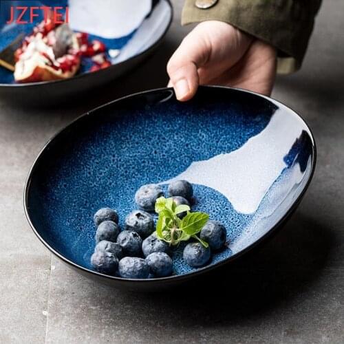 Eight Inch Irregular Ceramic Bowls Fruit Salad Blue Macaroni Bowl Dinner Bowl Creative Kitchen Table Utensils Crockery