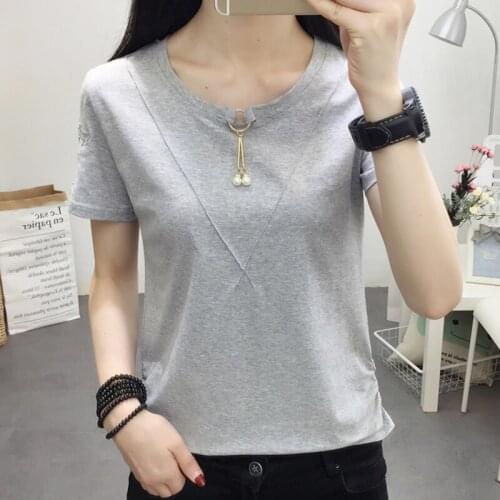 LJSXLS Korean Embroidery T Shirt Women Summer Loose Cotton T-Shirt Woman Plus Size Women Clothes Short Sleeve Tee Shirt Femme