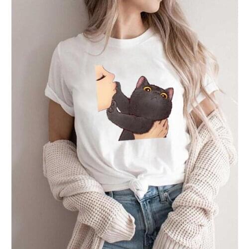 Summer Short Sleeve Harajuku Shirt Tee Shirt Femme Fashion Cat Animal Print Women T-shirt Casual Plus Size Tops Camiseta Mujer