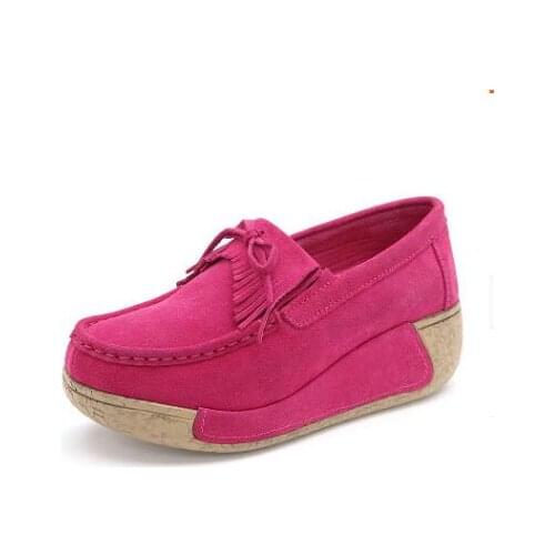 Womens shoes Comfortable platform Female Ladies Cow Suede Genuine Leather Shoes Loafers Platform Elegant Slip red shoes