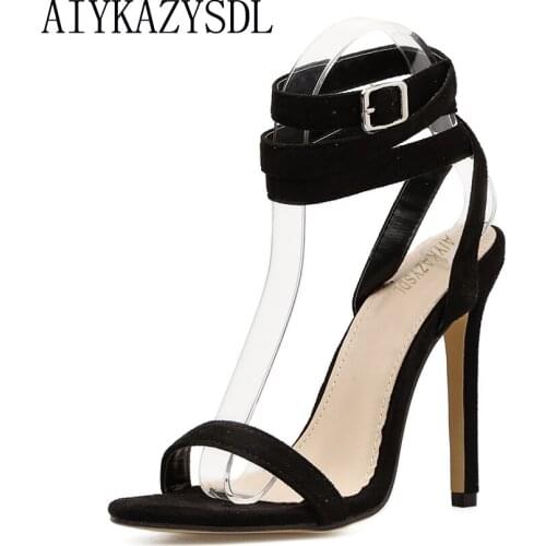 AIYKAZYSDL 2018 Fashion Sexy Women Sandals High Heels Cross Strap Concise Basic Pums Slingback Shoes Streetwear Woman Stiletto