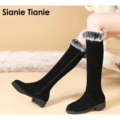 Sianie Tianie 2020 winter warm plush woman boots zipper knee-high snow boots for women with real rabbit fur big size 45 46 47 48