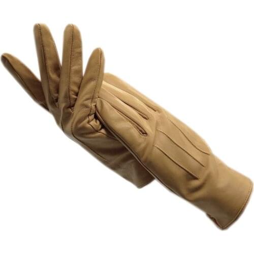 Gloves winter ladies fashion wrist sheepskin gloves yellow new warm leather driving party dress work motorcycle thickened lining