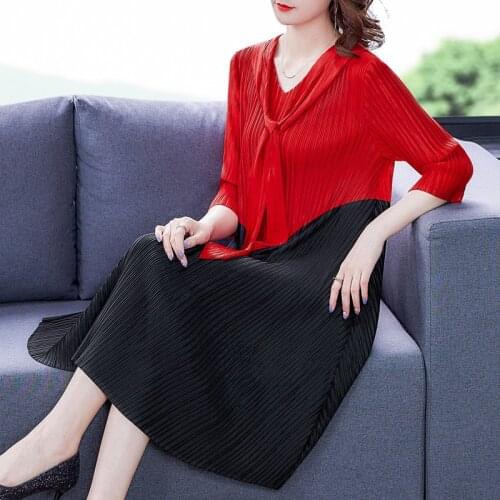 Spring Summer Red Black Lycra Casual Midi Dress 2021 Vintage Loose Plus Size Shirt Dresses Elegant Women Bodycon Party Vestidos
