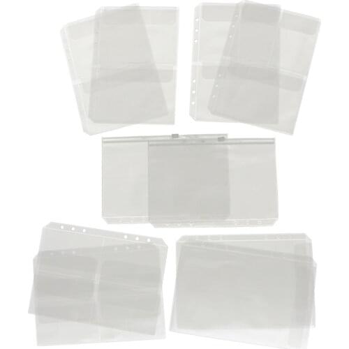 10 Pieces Binder Pocket 6 Holes Loose Leaf Bags Binder Zipper Folders Plastic