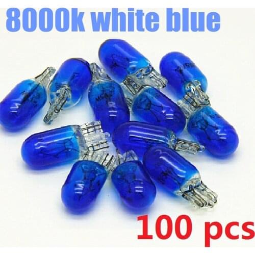 100pcs T10 W5W 501 194 BLUE CLEAR Glass Car Signal Lamp 12V5W Auto Miniature Bulb W2.1x9.5d Wedge Single Filament