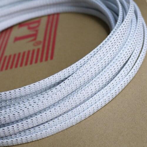 5/20/50/200 Meters White &Silver High quality 6mm Braid PET Expandable Sleeving High Density Sheathing Plaited Cable Sleeves