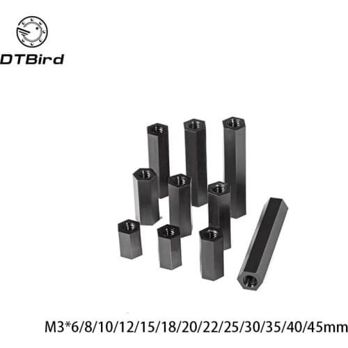 50Pcs M3 Black Hex Nylon Standoff Spacer Column Flat Head Double Pass Nylon Plastic Spacing Screws