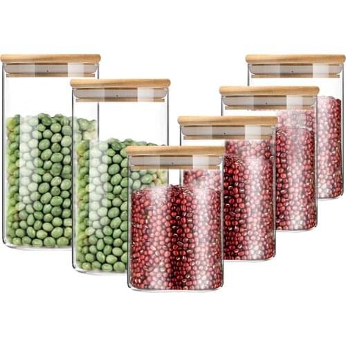 700ML Glass Jar Sealed Canister Food Storage Container With Bamboo Lid 6Pcs Various Grain Organizer Kitchen Food Storage Tank