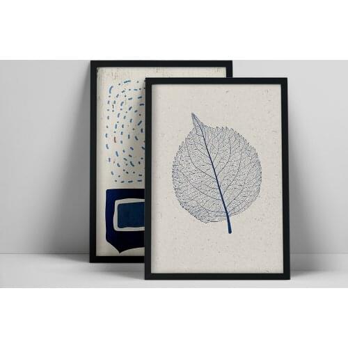 Abstract Blue Set of 2Print, Mid Century Wall Art, Blue White modern Poster, Monohrome Blue Leaf, Scandinavian Print, Minimalist