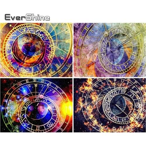 EverShine DIY Full Drill Square Diamond Painting Clock Diamond Embroidery Landscape Cross Stitch Mosaic Rhinestones Wall Art