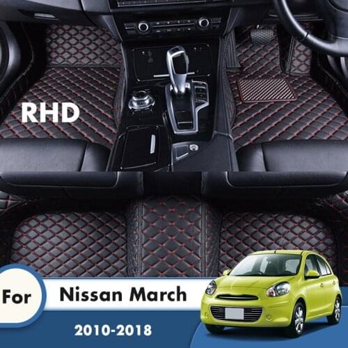 RHD Car Floor Mats For Nissan March 2018 2017 2016 2015 2014 2013 2012 2011 2010 Car Accessories Decoration Leather Carpets Rug