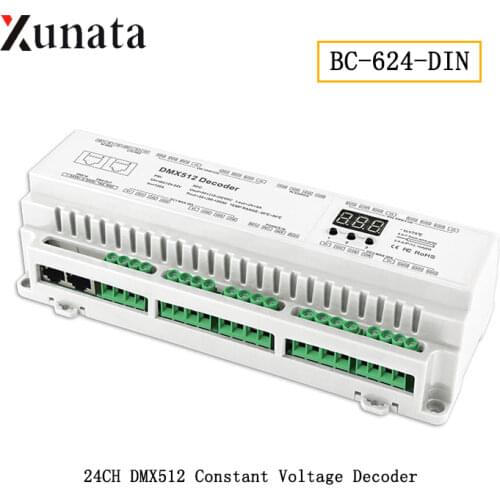 BC-624-DIN Rail DMX512 Constant Voltage Decoder DC12-24V RJ45 Connect LED RGB/RGBW Strip Decoder BC-632-DIN BC-640-DIN 2880W