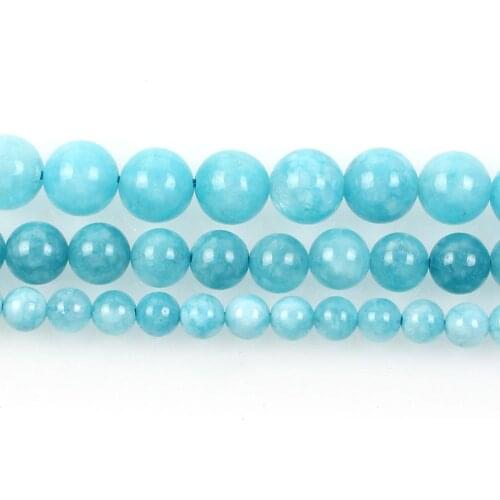 Natural Stone Sea Blue Charm Round Loose Beads For Jewelry Making For Needlework Beads Necklace Diy Pick Size Strand 4-12MM