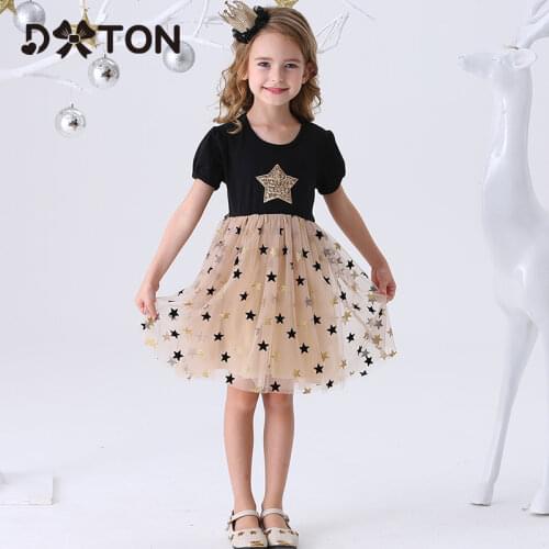DXTON New Summer Girls Dresses Star Sequined Tutu Kids Dresses For Girls Cotton Toddler Children Clothing Princess Vestidos 3-8Y