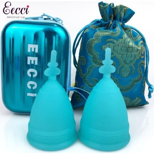 EECCI 2pcs Menstrual Cup - S/L Size - Soft, Flexible, Reusable Medical-Grade Silicone Period Cup - Easy insert and Removal