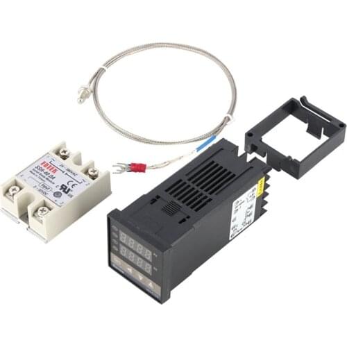 ELEG-Digital PID Temperature Controller Kit Dual Digital Display REX C100 Thermostat + 40Da SSR Relay+ K Type Probe Sensor