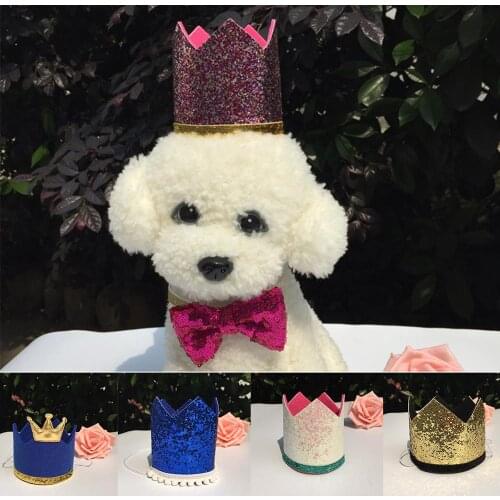 Head Wear Sequin Bowkot Hat And Bow-tie Dog Party Headband Birthday Cute Pet Cat Dog Costume