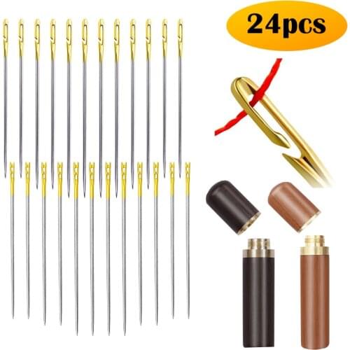MIUSIE 24PCS Elderly needle-side hole blind needle Stainless Steel Sewing Needless Threading Hand Household Multi-size Darning