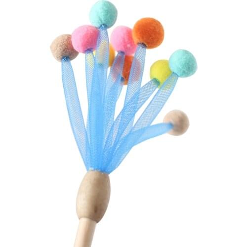 Cat Toy Pet Cat Teaser Wand Wooden Rod Pom Pom Bell Kitten Teaser Toy Cat Interactive Toy Cat Toys for Kitten Cats Supplies