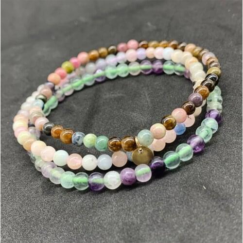 Set Bracelet for Girls 4mm Nature stone Small Bead Women Bracelets 3pcs/set Morganite Fluorite Amethysts Hot Fashion Jewelry