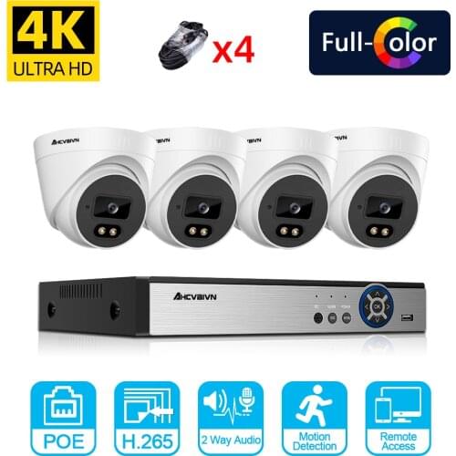 8MP POE 4CH NVR Kit CCTV Security Camera Video Surveillance System Kit 4K Two Way Audio Color Night Vison POE IP Dome Camera Set