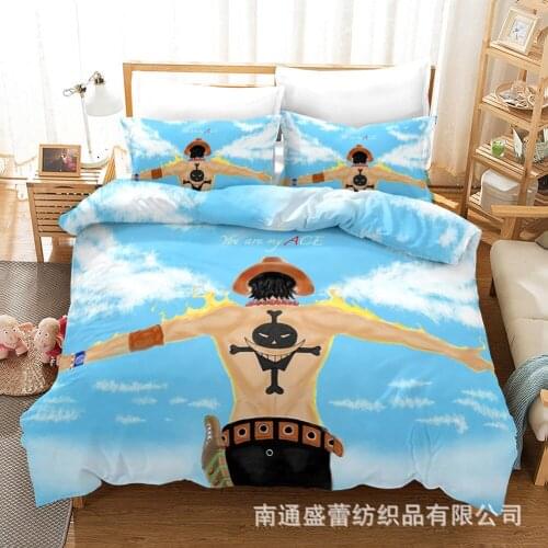 Three-piece bedding set ONE PIECE childrens print cartoon non-fading Straw Hat Pirates quilt cover pillowcase Luffy Zoro