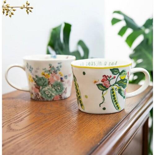 Ins English Broken Flowers Cup, Modern Flower Simple Irregular Mugs Кружка Термокружка Ceramic Coffee Cups Lovers Mugs