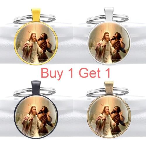 Buy 1 Get 1 Classic John the Baptist Baptizes Jesus Christ Glass Dome Key Chain Christian Men Women Jewelry Key Rings