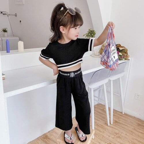 Summer Girls' clothing girls suit net red Short T-shirt clothes suits wide leg pants two piece set clothing suit girls clothes