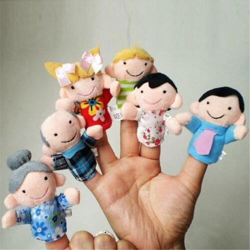 Top Selling 60 pcs Cute Family Finger Puppets Cloth Doll Baby Educational Hand Toy cotton plush free shipping