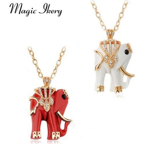 Magic Ikery White and Red High Gold Color Long Chain Rhinestone Elephant Animal Necklace Women Jewelry MKY2842