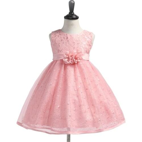 Fashion Baby Kids Dresses Children Sleeveless Lace Tulle Party Wedding Princess Dress with Flower Band Girls Ball Gown