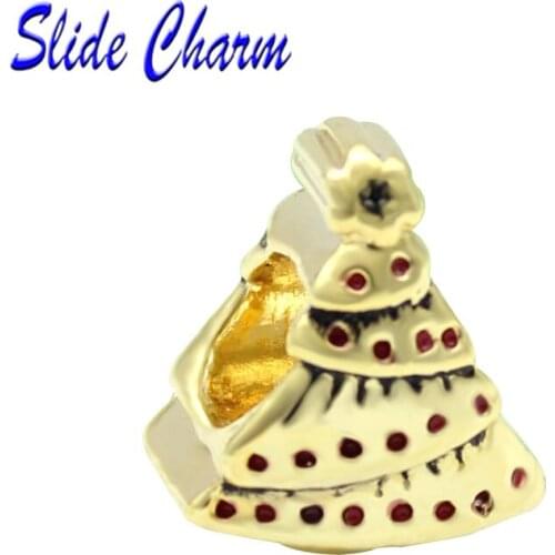 5mm straight hole fashion jewelry DIY charm European style Christmas beads, golden Christmas tree Fit Pandora Bracelet Necklace