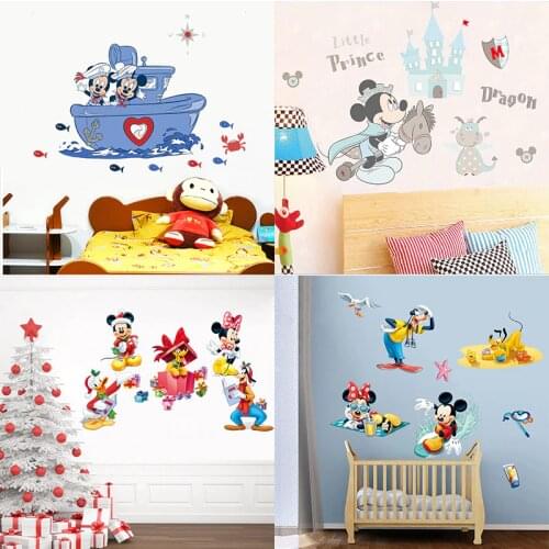 Cartoon Disney Mickey Minnie Wall Stickers For Nursery Kids Room Party PVC Decor Wall Mural Art Decals DIY Home Decoration